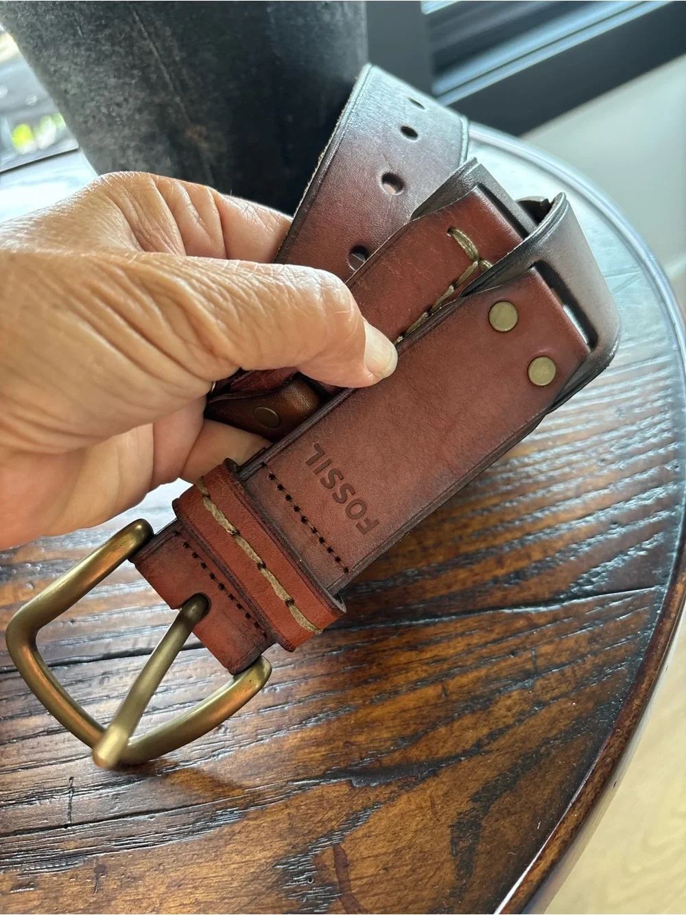Fossil Patchwork Genuine Leather Belt Multicolored Brass Buckle Unique Cowboy M